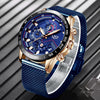 2019 New LIGE Blue Casual Mesh Belt Fashion Quartz Gold Watch Mens Watches Top Brand Luxury Waterproof Clock Relogio Masculino