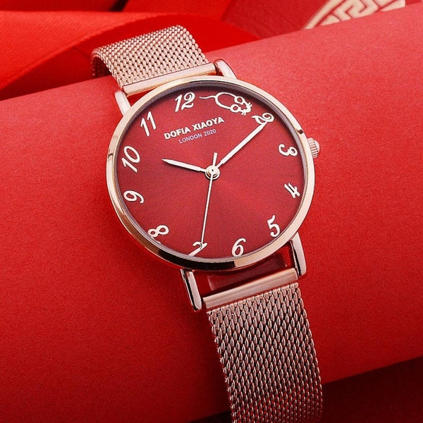 Luxury Watch Women 2020 New Fashion Red Leather Strap Wrist Watch Ladies Dress Quartz Clock Waterproof Arabic Relogio Feminino